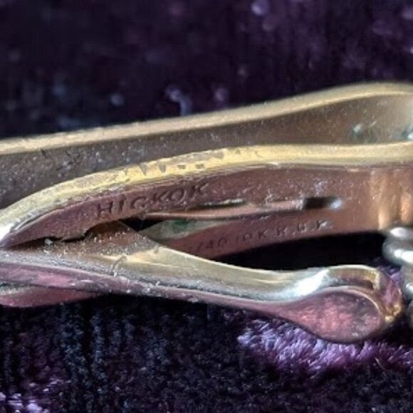 Classic Vintage HICKOK Tie Bar Clip - 10K Gold Plated with Chain, Excellent Gift - Picture 5 of 16